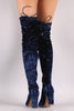 Liliana Velvet Chunky Heel Over The Knee Boots