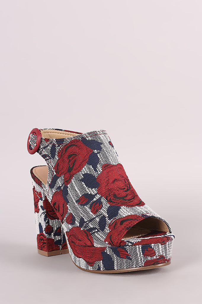Roses Slingback Mule Platform Chunky Heel