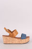 Bamboo Color Block Open Toe Cork Platform Wedge