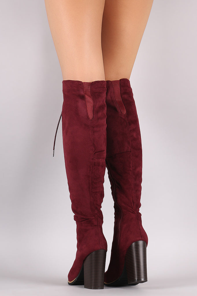 Suede Lace Up Peep Toe Lug Sole Chunky Heeled Boots
