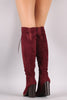 Suede Lace Up Peep Toe Lug Sole Chunky Heeled Boots