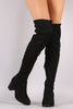 Suede OTK Drawstring Fitted Block Heeled Boots