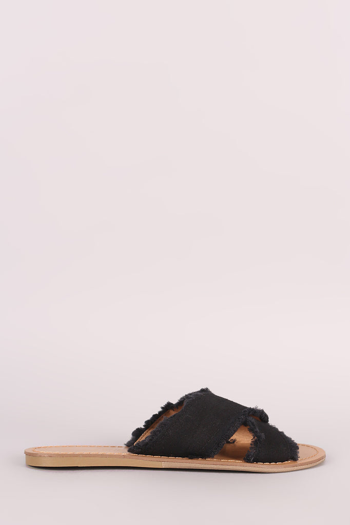 Wild Diva Lounge Frayed Crossing Straps Flat Sandal