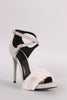Qupid Nubuck Faux Fur Band Crisscross Ankle Strap Stiletto Heel