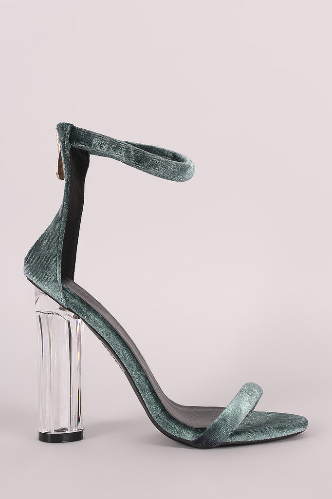 Velvet Ankle Strap Rounded Perspex Heel