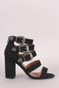 Qupid Etched Buckle Straps Chunky Heel
