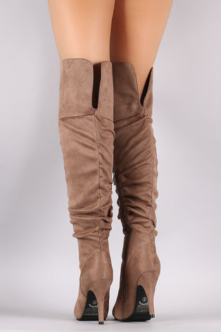 Slouchy Suede OTK Almond Toe Stiletto Boots