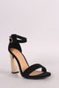 Bamboo Nubuck Open Toe Metallic Chunky Heel