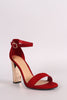 Bamboo Open Toe Ankle Strap Metallic Chunky Heel