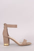 Bamboo Suede Open Toe Ankle Strap Chunky Heel