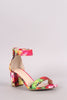 Bamboo Abstract Watercolor Ankle Strap Chunky Heel