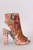 Bamboo Floral Velvet Peep Toe Chunky Heeled Booties