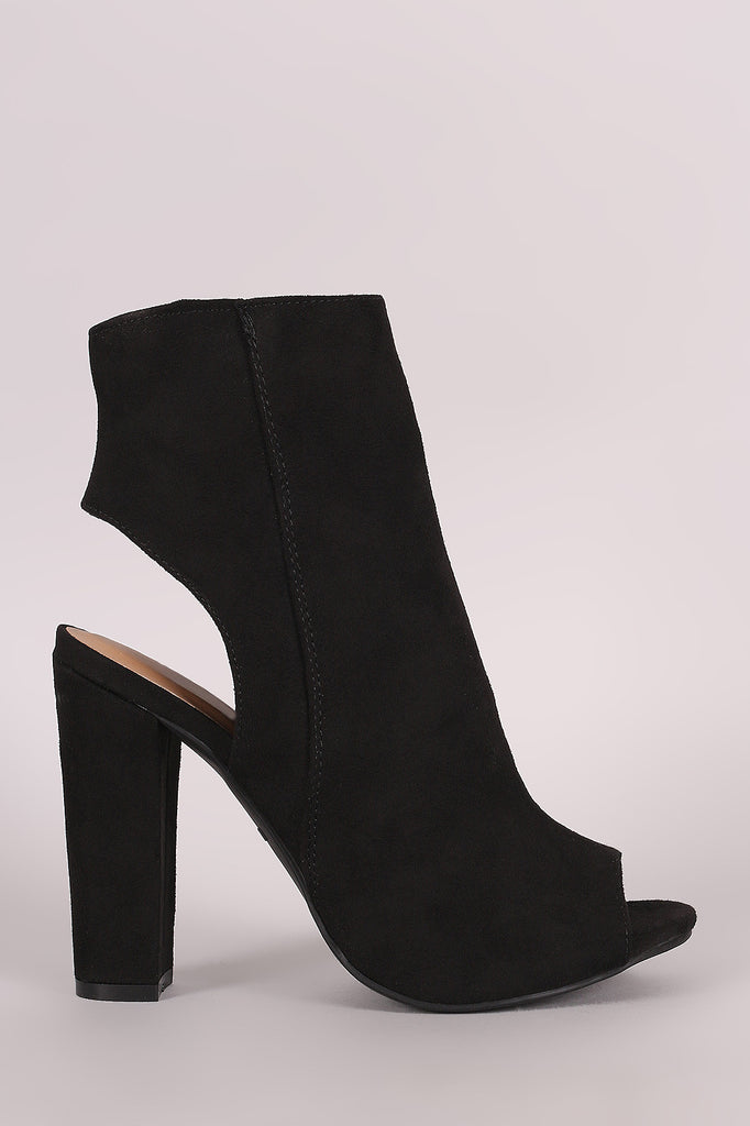 Bamboo Suede Peep Toe Chunky Heeled Booties