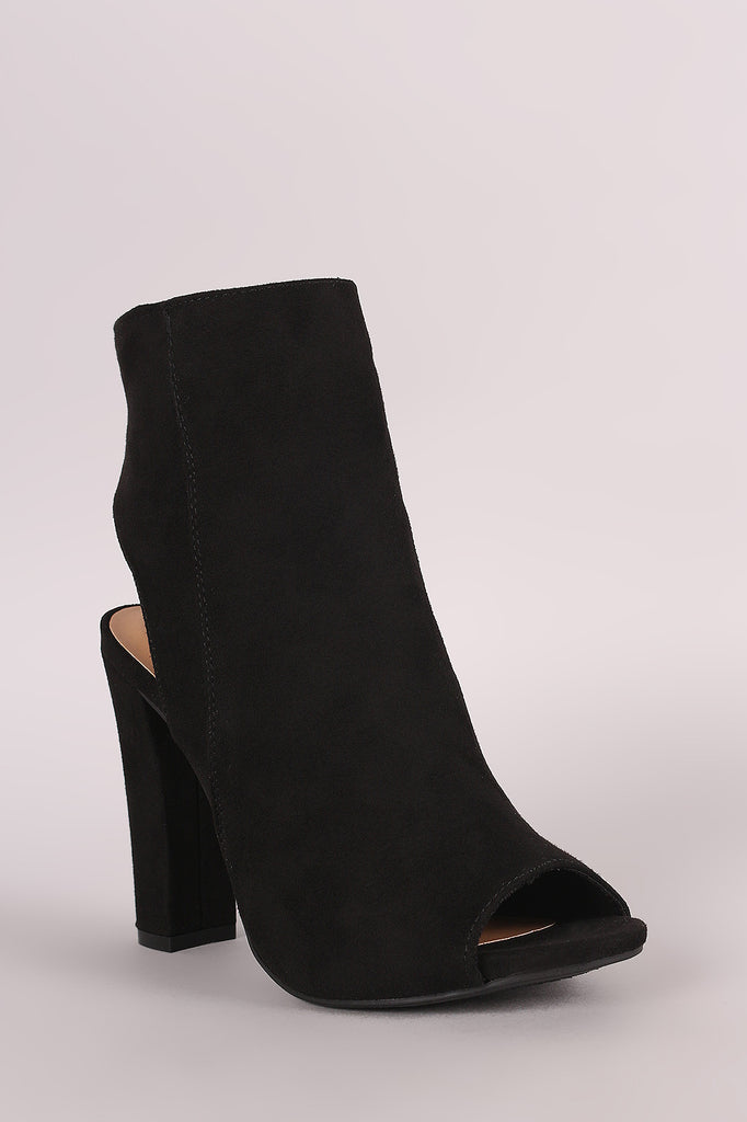 Bamboo Suede Peep Toe Chunky Heeled Booties