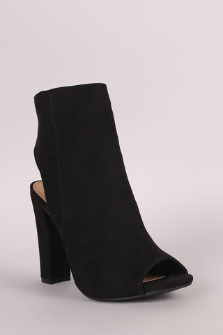 Bamboo Suede Peep Toe Chunky Heeled Booties