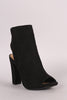 Bamboo Suede Peep Toe Chunky Heeled Booties