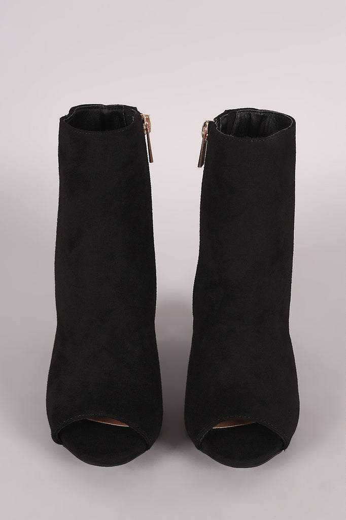 Bamboo Suede Peep Toe Chunky Heeled Booties
