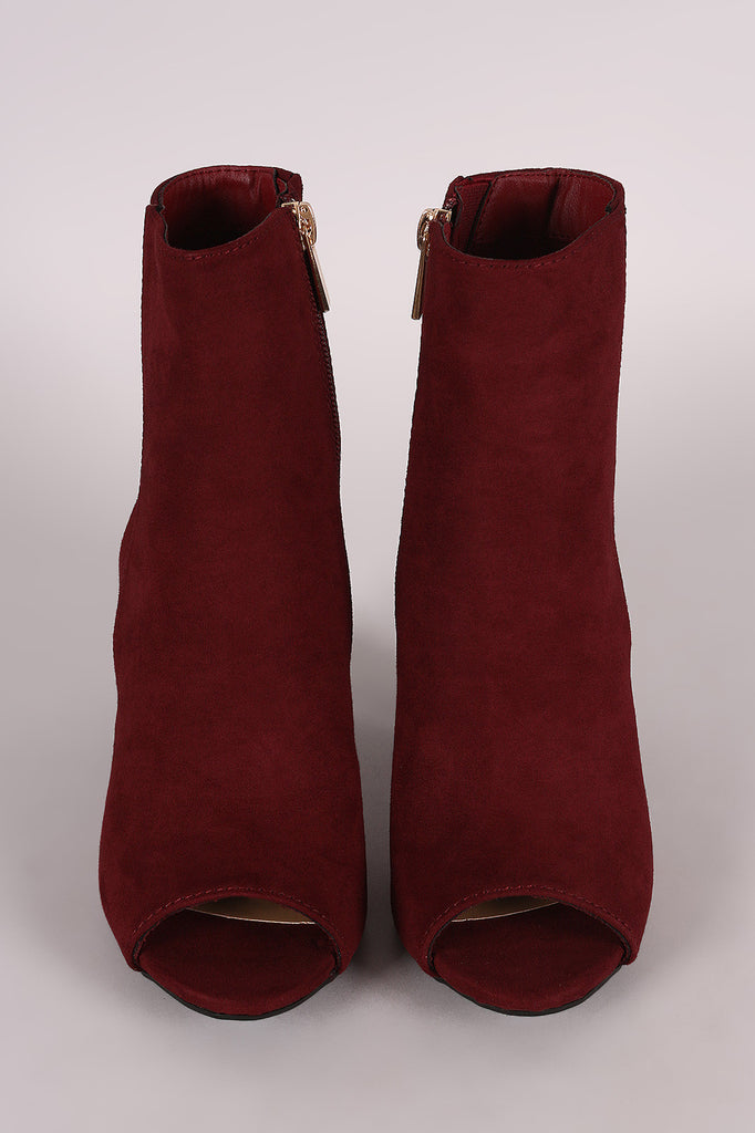 Bamboo Suede Peep Toe Chunky Heeled Booties