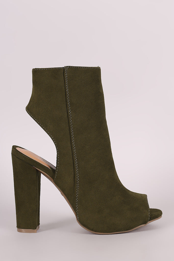 Bamboo Suede Peep Toe Chunky Heeled Booties
