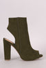 Bamboo Suede Peep Toe Chunky Heeled Booties
