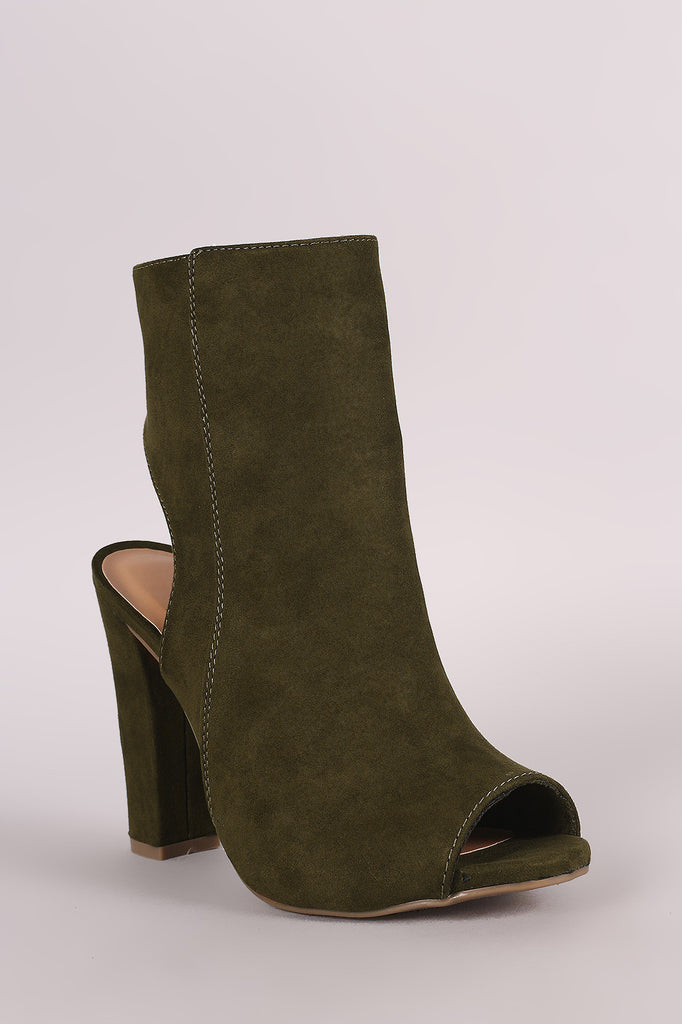 Bamboo Suede Peep Toe Chunky Heeled Booties