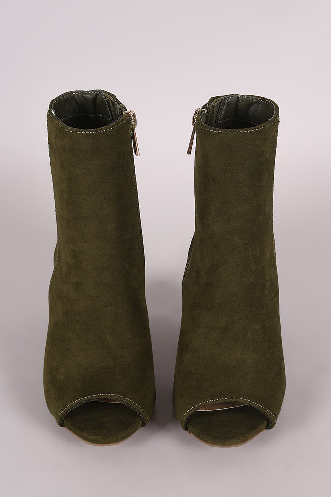 Bamboo Suede Peep Toe Chunky Heeled Booties