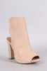 Bamboo Suede Peep Toe Chunky Heeled Booties