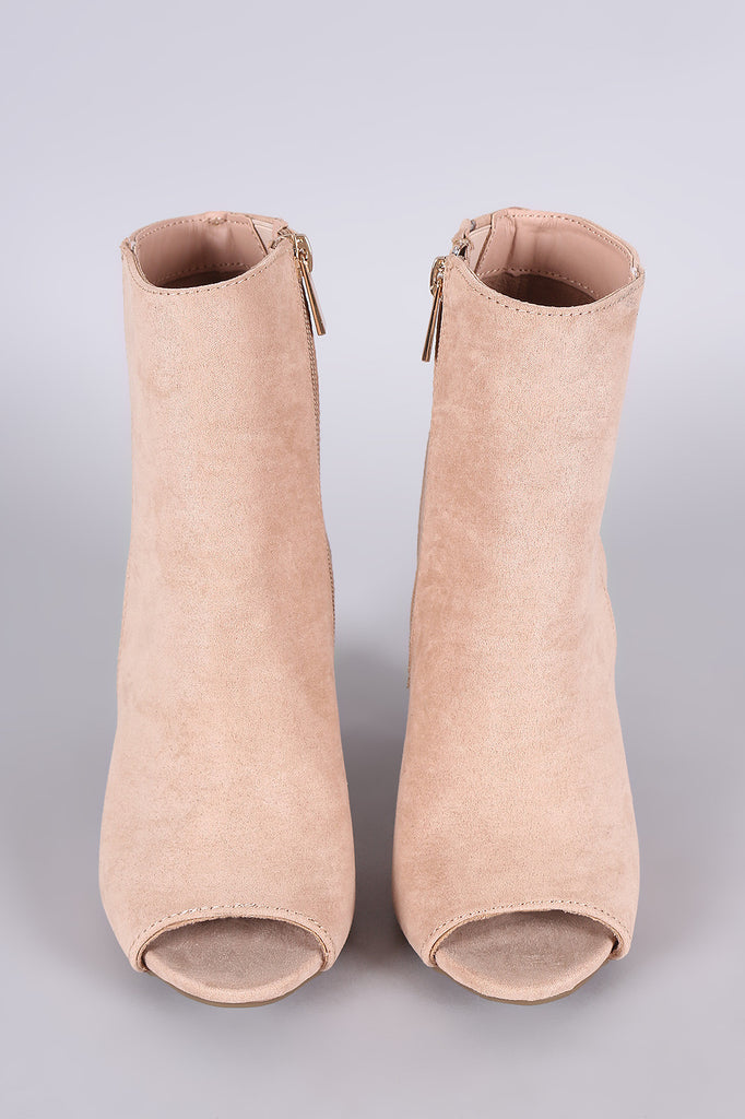 Bamboo Suede Peep Toe Chunky Heeled Booties