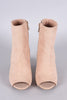 Bamboo Suede Peep Toe Chunky Heeled Booties