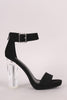 Delicious Nubuck Buckled Ankle Strap Chunky Lucite Heel