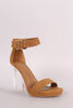 Delicious Nubuck Buckled Ankle Strap Chunky Lucite Heel