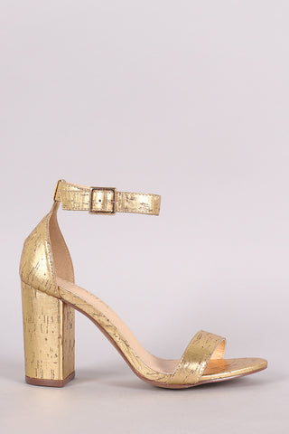Liliana Cork Print Ankle Strap Open Toe Chunky Heel