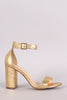 Liliana Cork Print Ankle Strap Open Toe Chunky Heel
