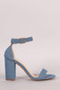 Liliana Denim Ankle Strap Open Toe Chunky Heel