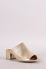 Qupid Metallic Open Toe Blocked Mule Heel