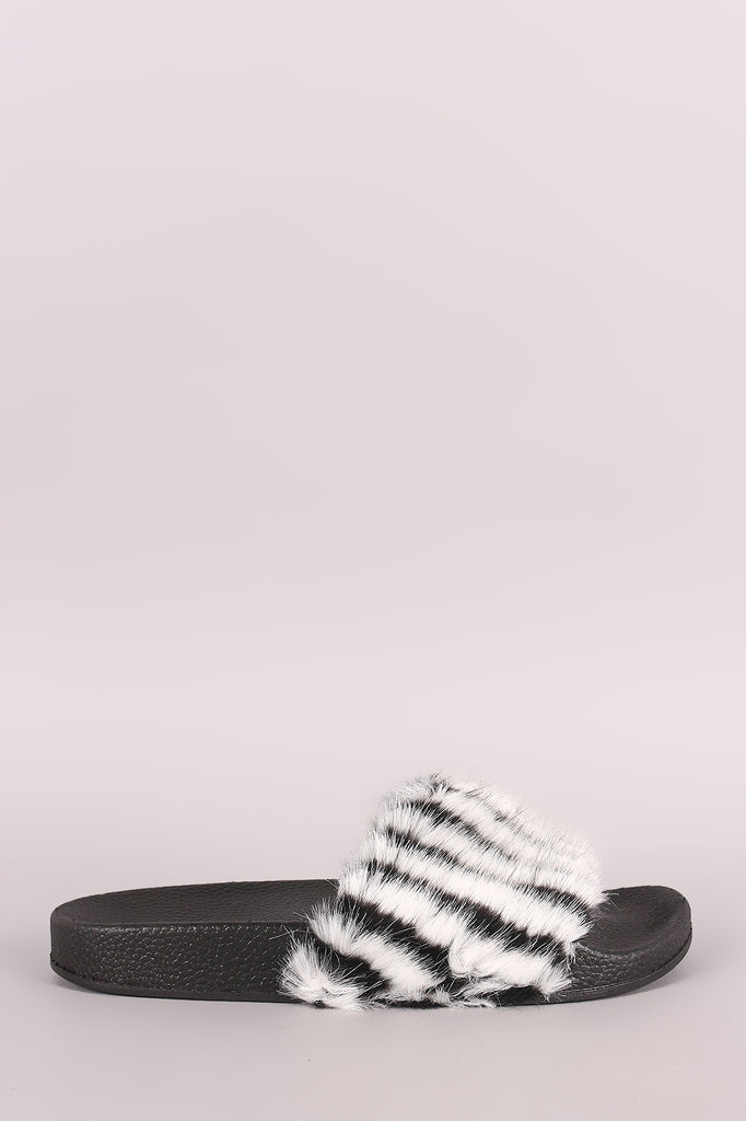 Faux Fur Open Toe Slide Sandal