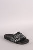 Qupid Metallic Faux Fur Slide Sandal