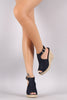 Suede Peep Toe Ankle Strap Espadrille Wedge Mules