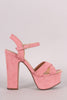 Bamboo Crisscross Metallic Accent Platform Chunky Heel
