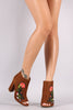 Bamboo Suede Floral Patch Chunky Heeled Ankle Boots