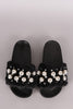 Faux Pearl Embellished Fur Slide Sandal