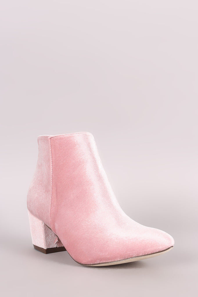 Crushed Velvet Block Heeled Ankle Boots