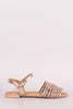 Qupid Mirror Metallic Woven Ankle Strap Flat Sandal