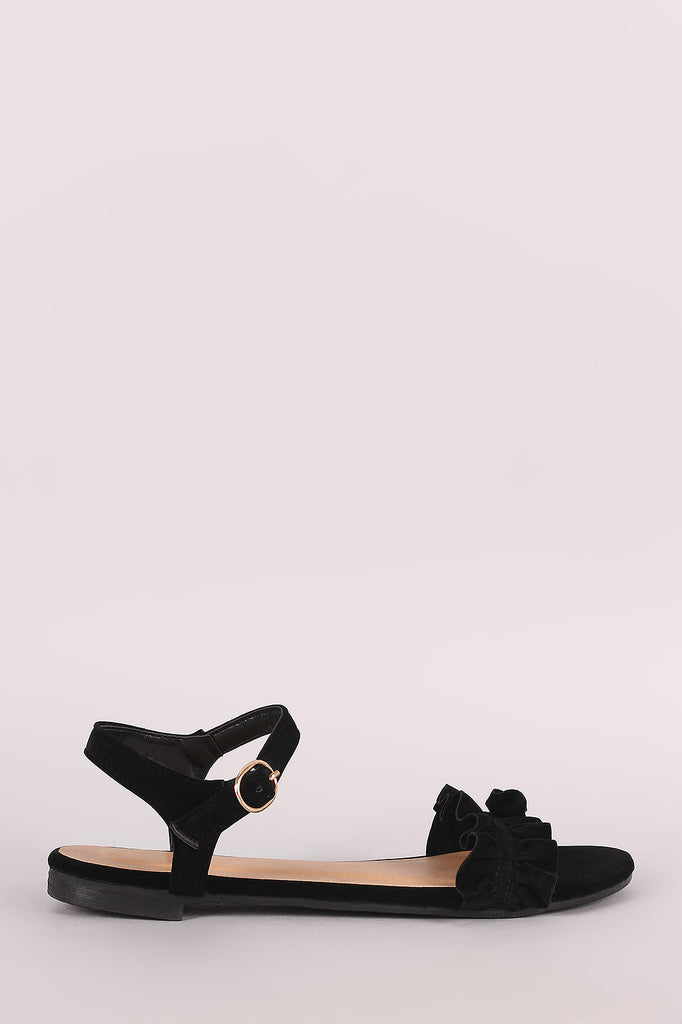 Bamboo Ruffle Ankle Strap Flat Sandal