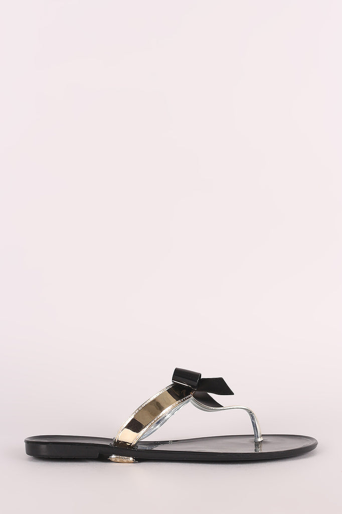 Rhinestone Accent Bow Jelly Thong Flat Sandal