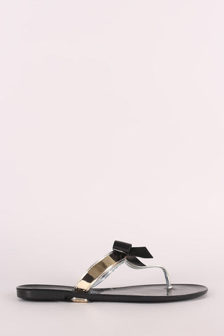 Rhinestone Accent Bow Jelly Thong Flat Sandal