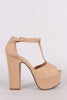 Bamboo Nubuck Peep Toe T-Strap Chunky Platform Heel