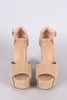 Bamboo Nubuck Peep Toe T-Strap Chunky Platform Heel