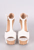 Bamboo Eyelet Lace Peep Toe T-Strap Chunky Platform Heel
