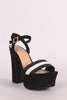 Bamboo Suede Striped Ankle Strap Chunky Platform Heel